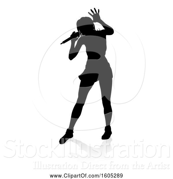 Vector Illustration of Silhouetted Female Singer, with a Reflection or Shadow, on a White Background