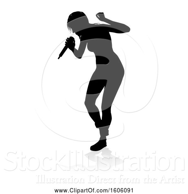 Vector Illustration of Silhouetted Female Singer, with a Reflection or Shadow, on a White Background