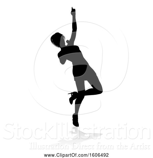 Vector Illustration of Silhouetted Female Singer, with a Reflection or Shadow, on a White Background