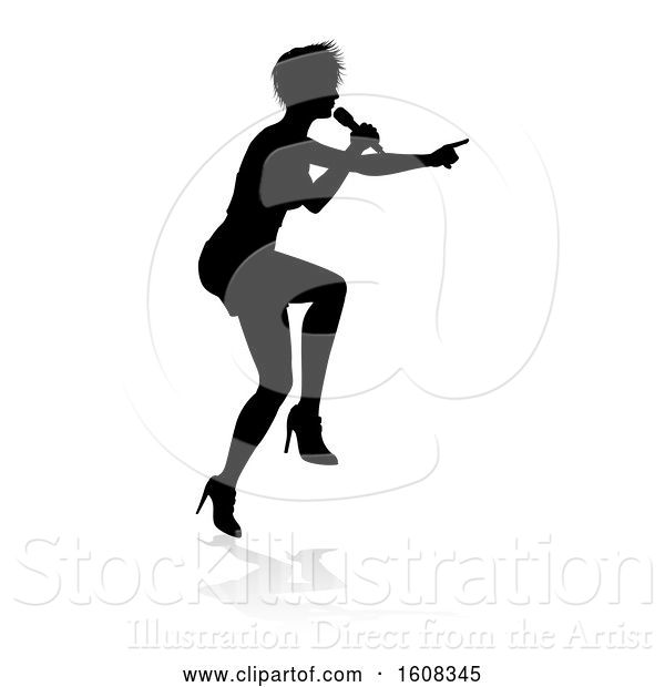 Vector Illustration of Silhouetted Female Singer, with a Reflection or Shadow, on a White Background