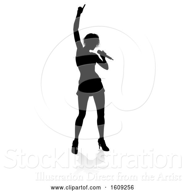 Vector Illustration of Silhouetted Female Singer, with a Reflection or Shadow, on a White Background