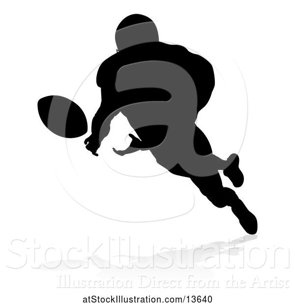 Vector Illustration of Silhouetted Football Player Catching, with a Reflection or Shadow, on a White Background