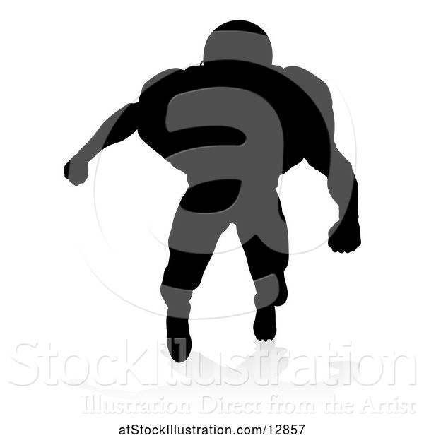 Vector Illustration of Silhouetted Football Player, with a Reflection or Shadow, on a White Background