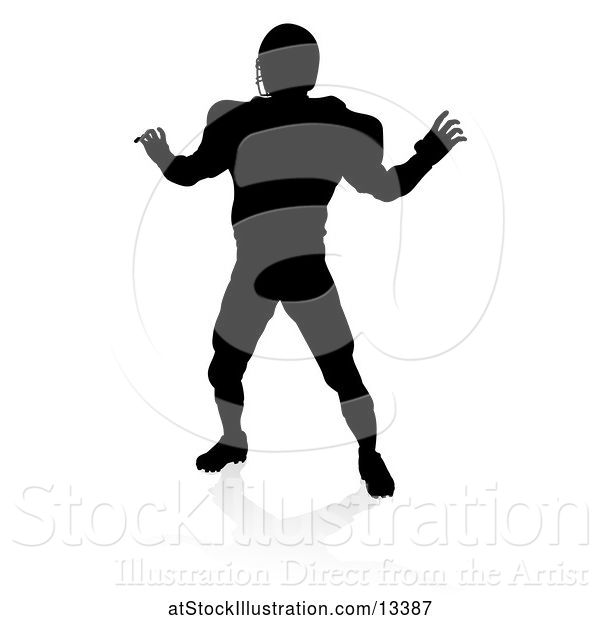 Vector Illustration of Silhouetted Football Player with a Reflection or Shadow, on a White Background