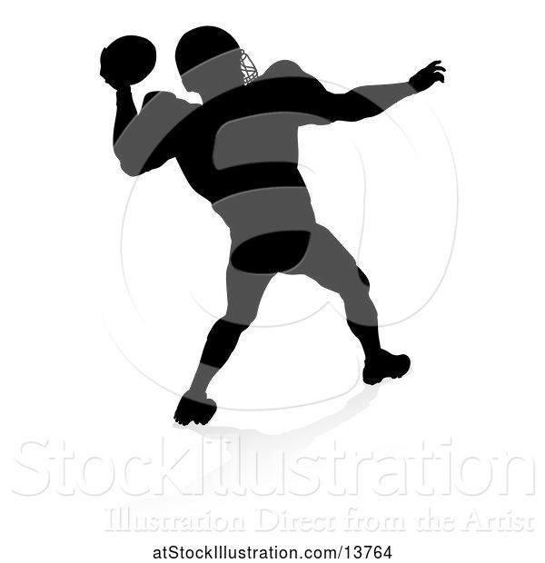 Vector Illustration of Silhouetted Football Player with a Reflection or Shadow, on a White Background