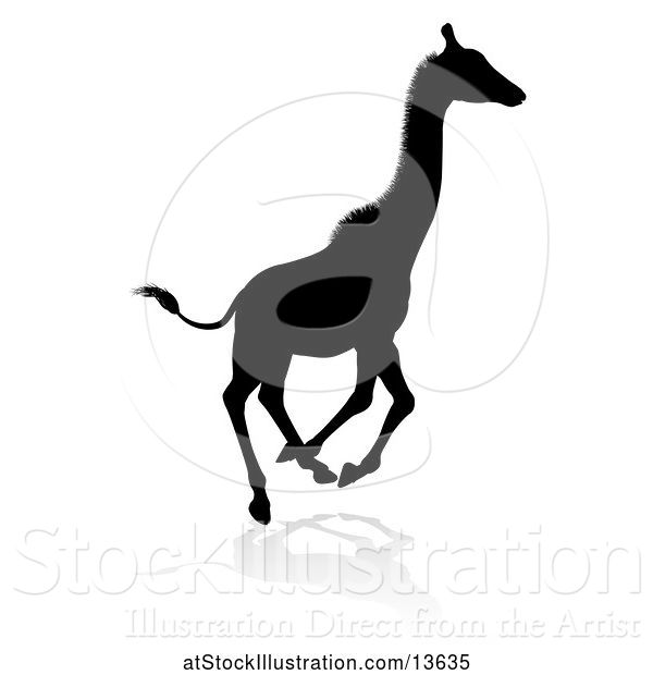 Vector Illustration of Silhouetted Giraffe Running, with a Reflection or Shadow