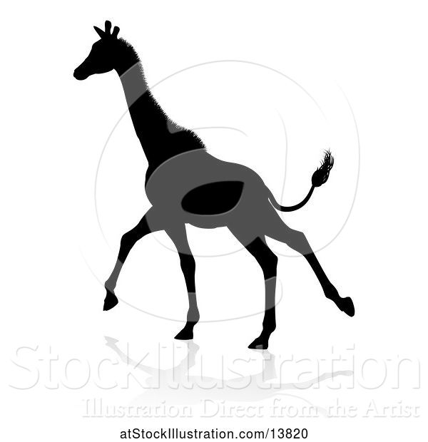 Vector Illustration of Silhouetted Giraffe Running, with a Reflection or Shadow