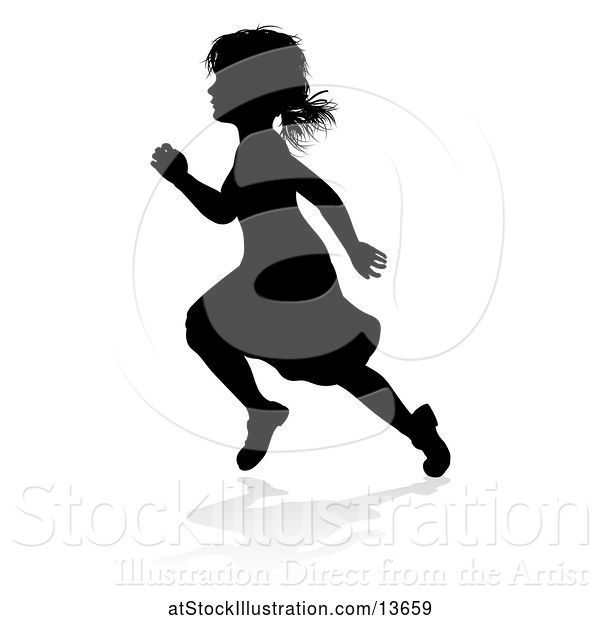 Vector Illustration of Silhouetted Girl Playing with a Reflection or Shadow, on a White Background
