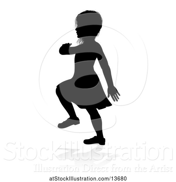 Vector Illustration of Silhouetted Girl Playing with a Reflection or Shadow, on a White Background