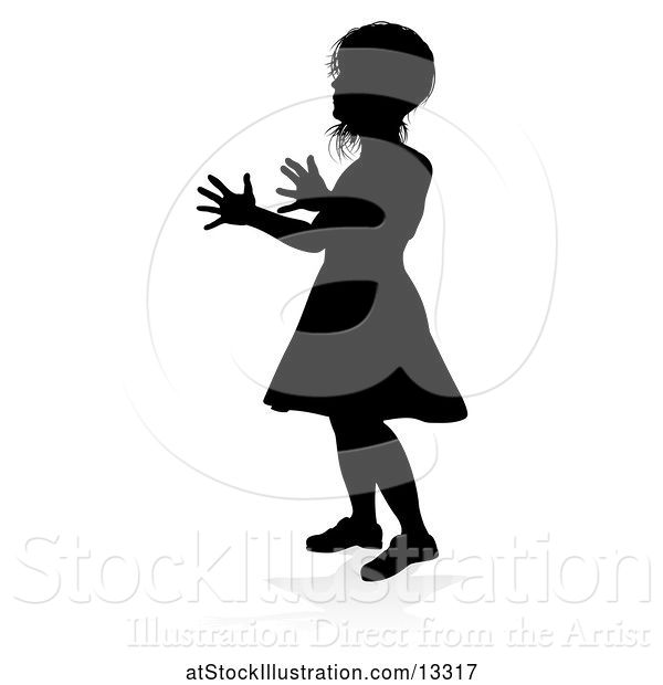 Vector Illustration of Silhouetted Girl Ready to Catch a Ball, with a Reflection or Shadow, on a White Background