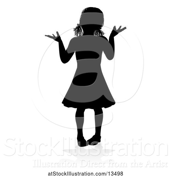 Vector Illustration of Silhouetted Girl Shrugging, with a Reflection or Shadow, on a White Background