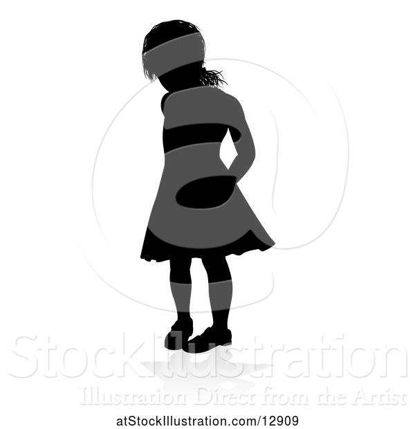 Vector Illustration of Silhouetted Girl, with a Reflection or Shadow, on a White Background