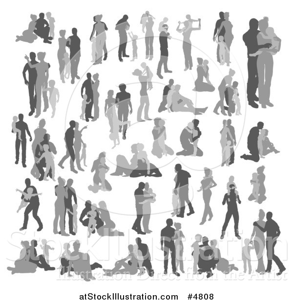 Vector Illustration of Silhouetted Grayscale Families