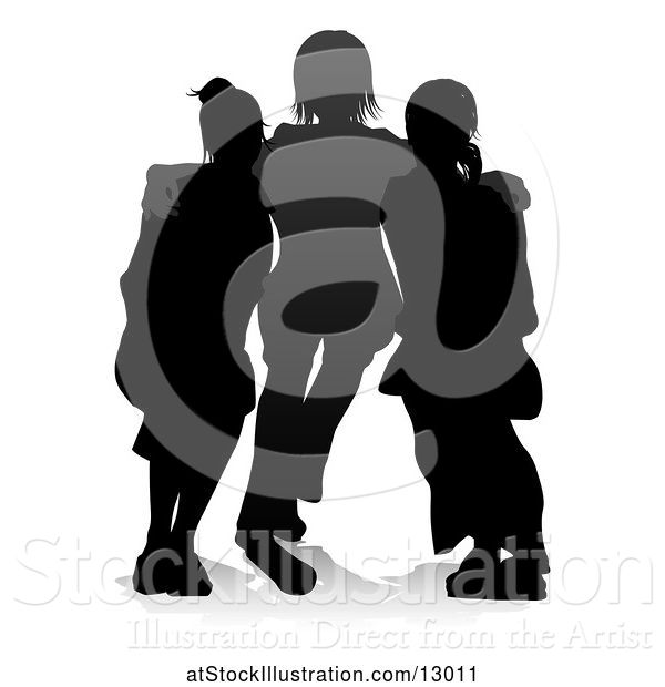 Vector Illustration of Silhouetted Group of Teens, with a Reflection or Shadow, on a White Background