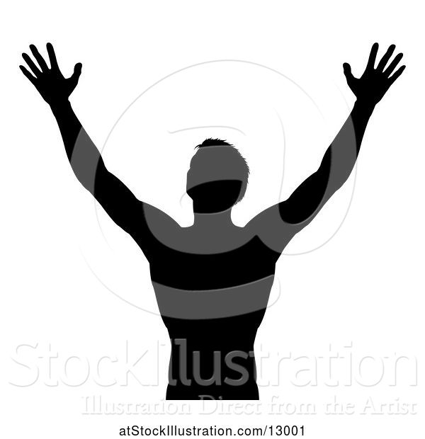 Vector Illustration of Silhouetted Guy Holding His Arms up to the Sky