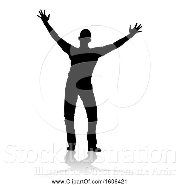 Vector Illustration of Silhouetted Guy Holding His Arms up to the Sky, with a Reflection or Shadow, on a White Background