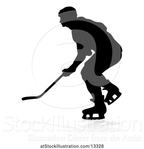Vector Illustration of Silhouetted Hockey Player, with a Reflection or Shadow