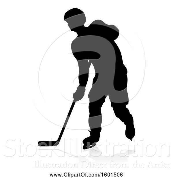 Vector Illustration of Silhouetted Hockey Player, with a Reflection or Shadow