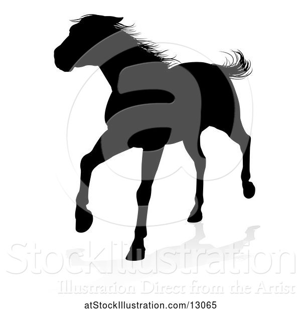 Vector Illustration of Silhouetted Horse, with a Reflection or Shadow, on a White Background