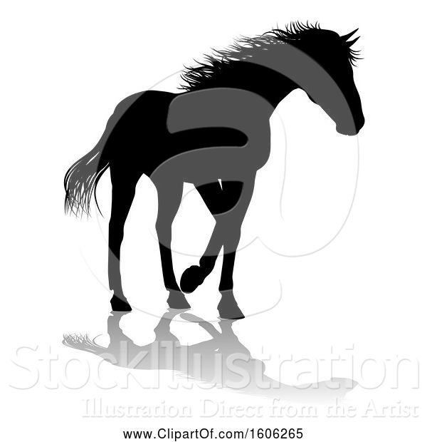 Vector Illustration of Silhouetted Horse, with a Reflection or Shadow, on a White Background