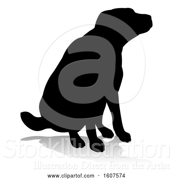Vector Illustration of Silhouetted Labrador Dog Sitting, with a Reflection or Shadow, on a White Background