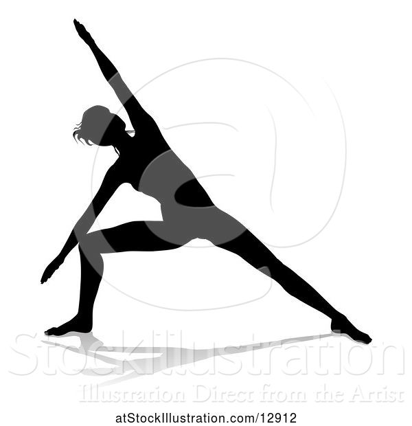 Vector Illustration of Silhouetted Lady in a Yoga Pose, with a Reflection or Shadow, on a White Background