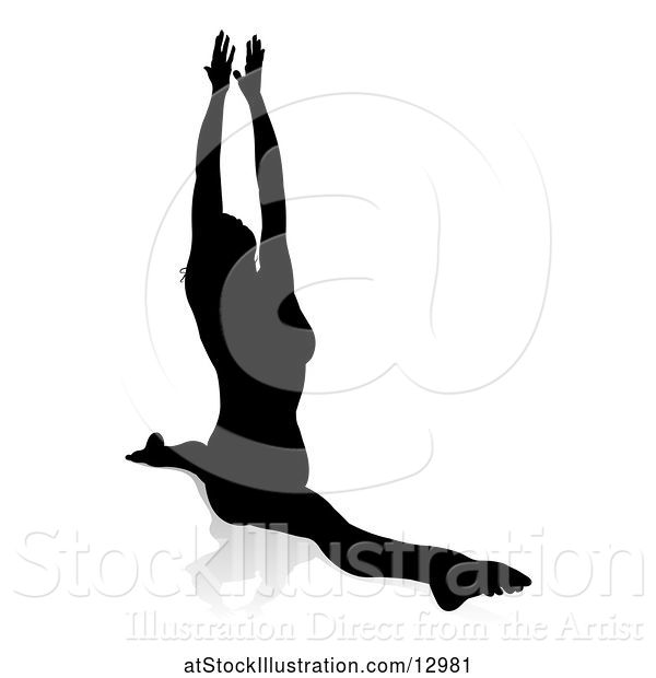 Vector Illustration of Silhouetted Lady in a Yoga Pose, with a Reflection or Shadow, on a White Background