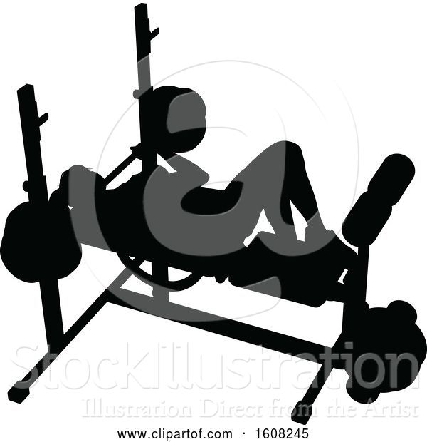 Vector Illustration of Silhouetted Lady Working out on a Bench Press