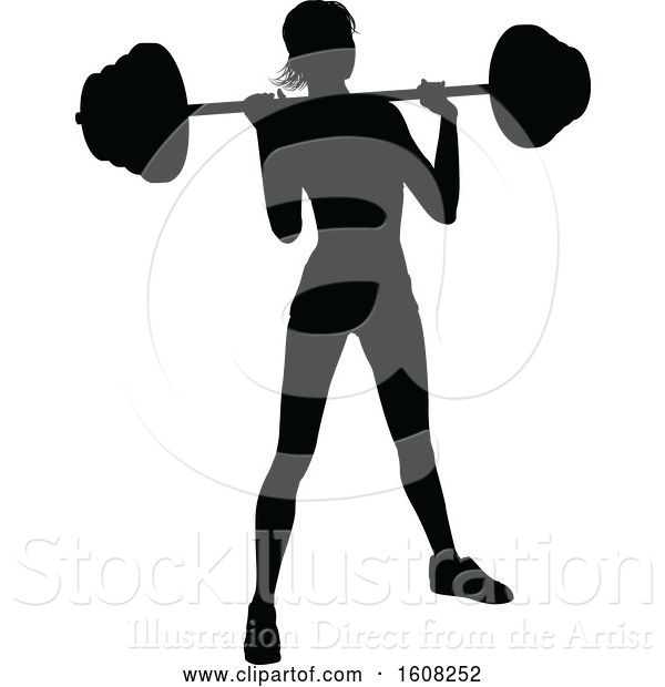 Vector Illustration of Silhouetted Lady Working out with a Barbell