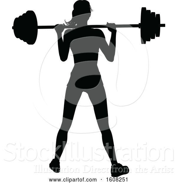 Vector Illustration of Silhouetted Lady Working out with a Barbell