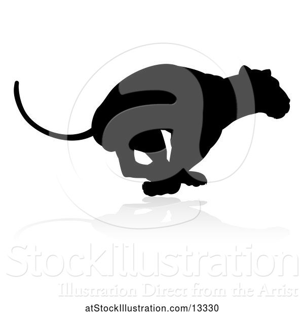 Vector Illustration of Silhouetted Lioness Running, with a Shadow on a White Background