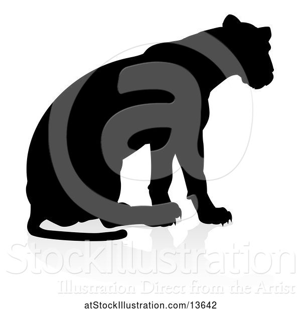 Vector Illustration of Silhouetted Lioness, with a Shadow on a White Background