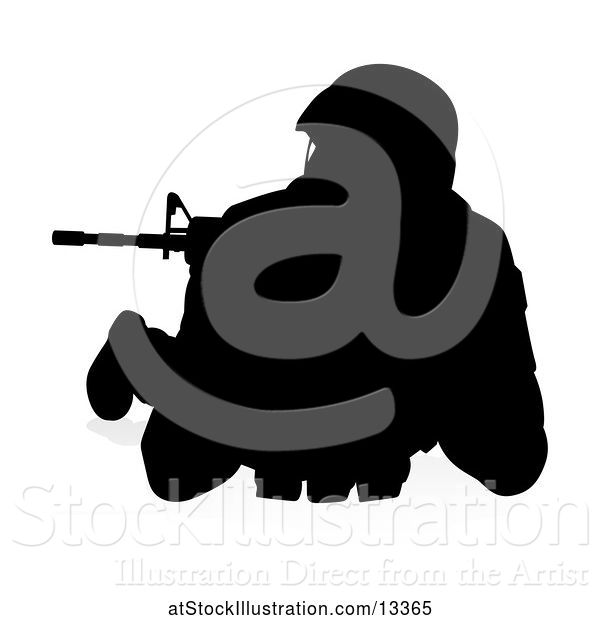 Vector Illustration of Silhouetted Male Armed Soldier, with a Reflection or Shadow, on a White Background