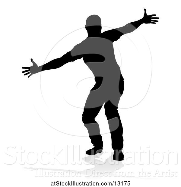 Vector Illustration of Silhouetted Male Dancer, with a Reflection or Shadow, on a White Background