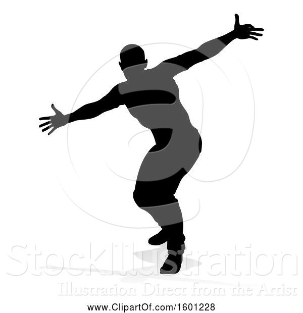 Vector Illustration of Silhouetted Male Dancer, with a Reflection or Shadow, on a White Background