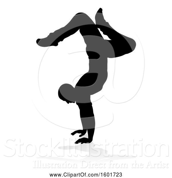 Vector Illustration of Silhouetted Male Dancer, with a Reflection or Shadow, on a White Background