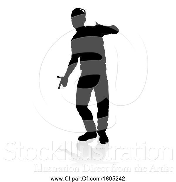 Vector Illustration of Silhouetted Male Dancer, with a Reflection or Shadow, on a White Background