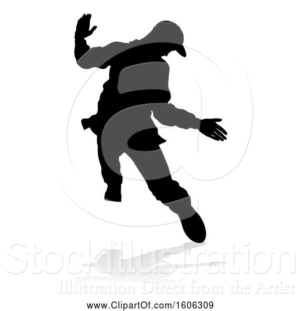 Vector Illustration of Silhouetted Male Dancer, with a Reflection or Shadow, on a White Background