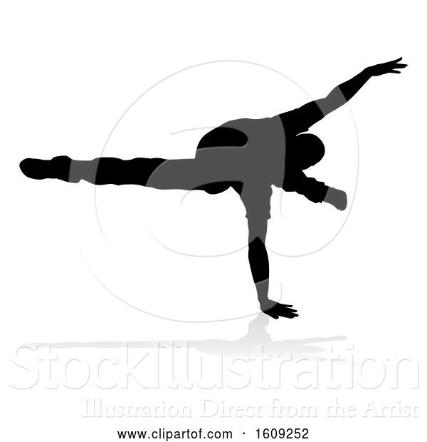 Vector Illustration of Silhouetted Male Dancer, with a Reflection or Shadow, on a White Background