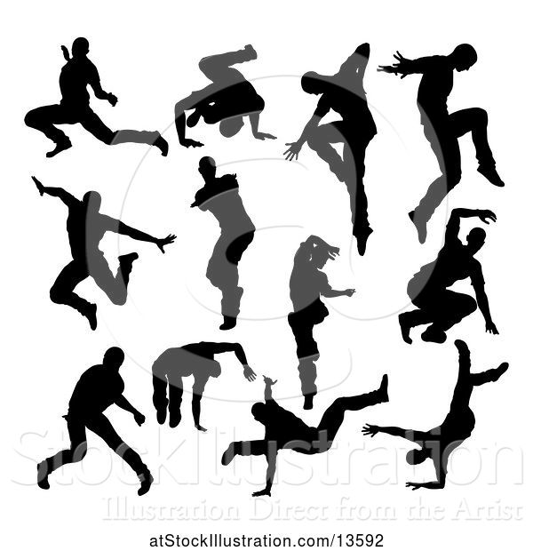 Vector Illustration of Silhouetted Male Dancers