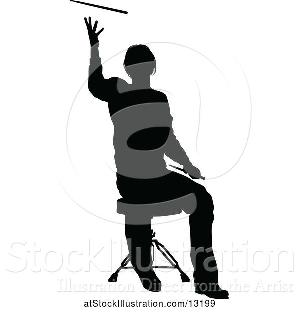 Vector Illustration of Silhouetted Male Drummer