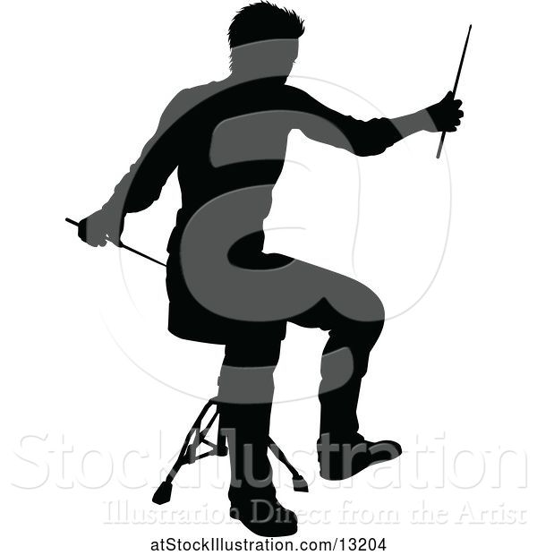 Vector Illustration of Silhouetted Male Drummer