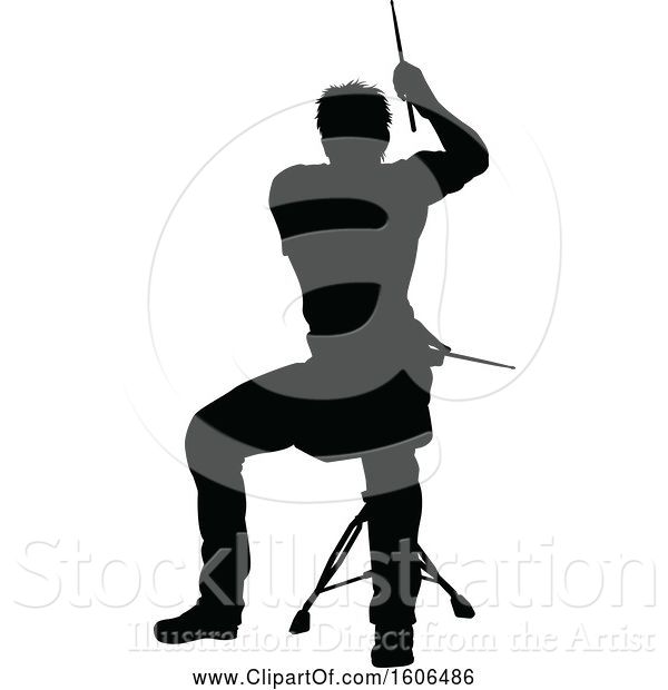 Vector Illustration of Silhouetted Male Drummer