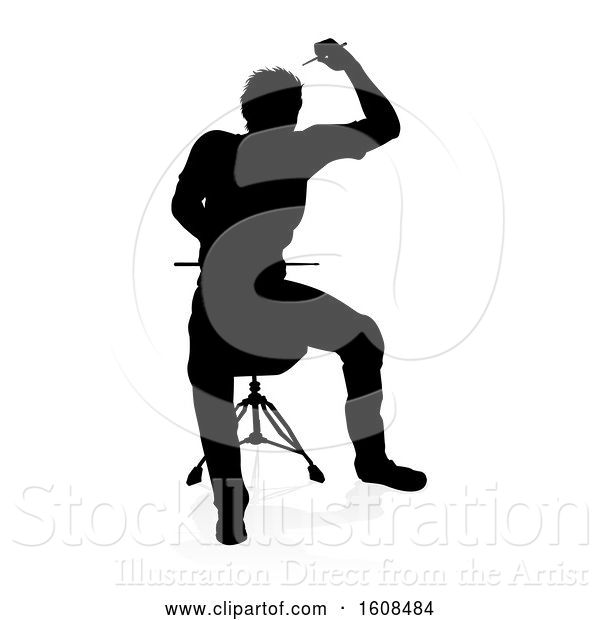 Vector Illustration of Silhouetted Male Drummer, with a Reflection or Shadow, on a White Background