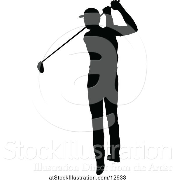 Vector Illustration of Silhouetted Male Golfer