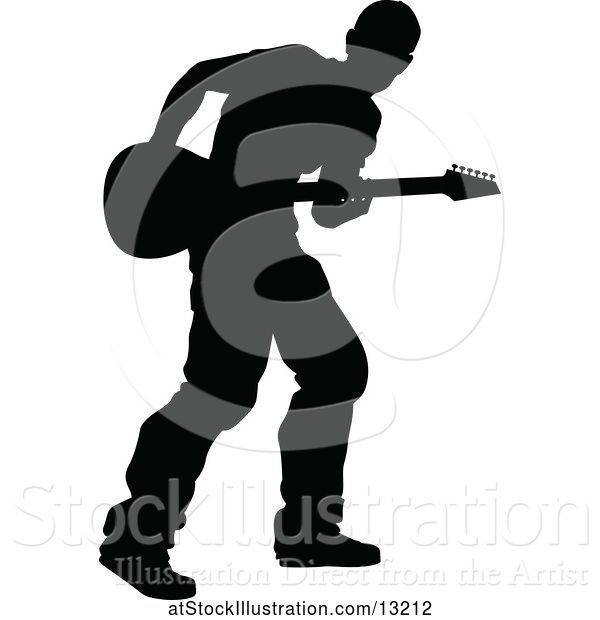 Vector Illustration of Silhouetted Male Guitarist