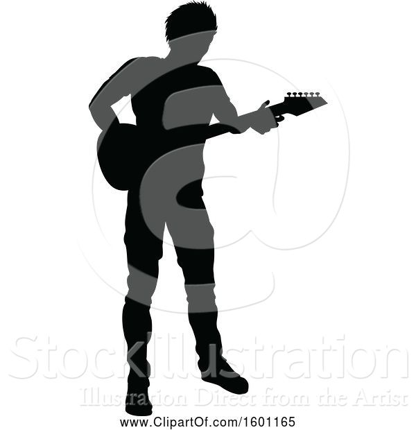 Vector Illustration of Silhouetted Male Guitarist