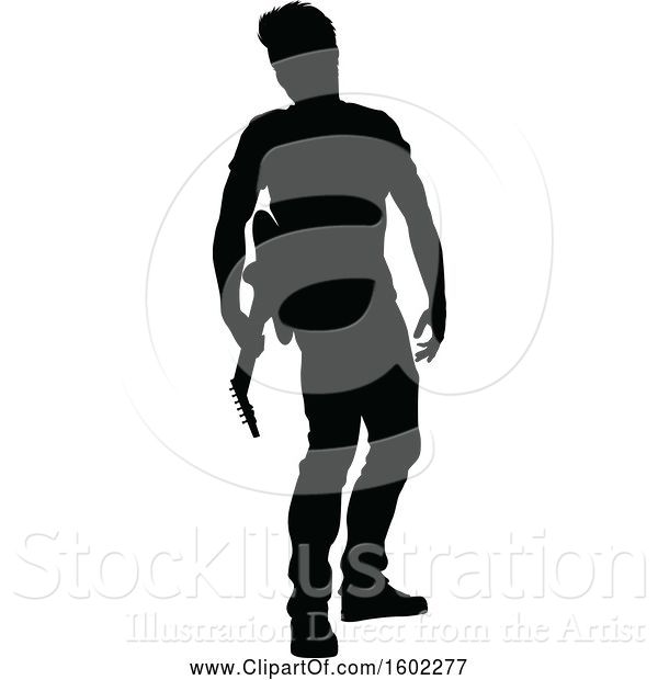 Vector Illustration of Silhouetted Male Guitarist