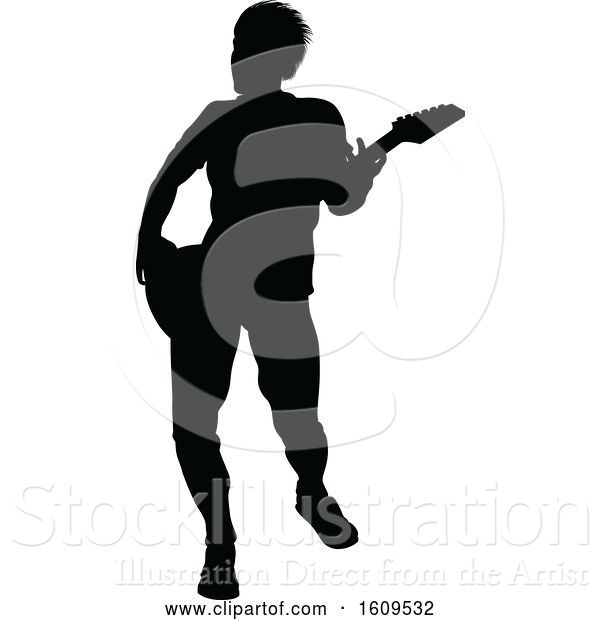 Vector Illustration of Silhouetted Male Guitarist