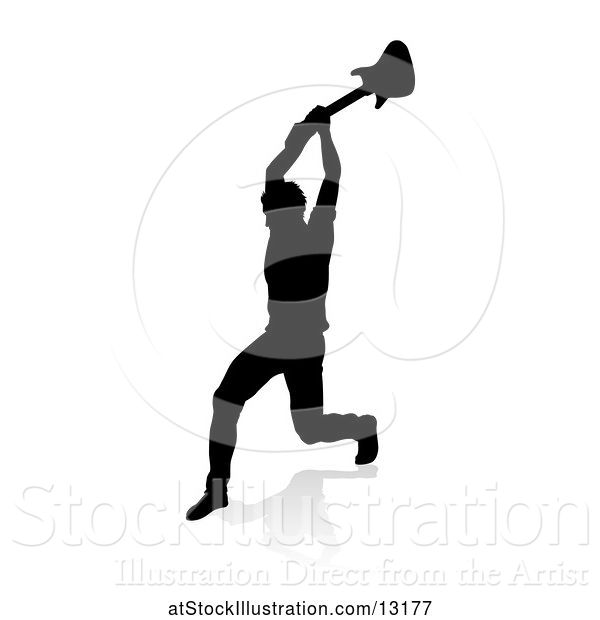 Vector Illustration of Silhouetted Male Guitarist Smashing His Guitar, with a Reflection or Shadow, on a White Background